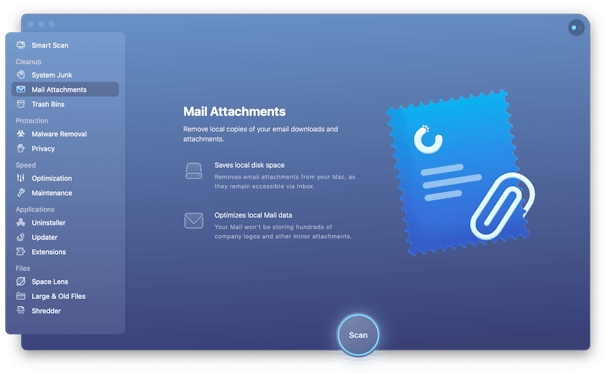 CleanMyMac X – Modul für E-Mail-Anhänge