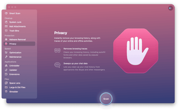CleanMyMac X - Privacy module