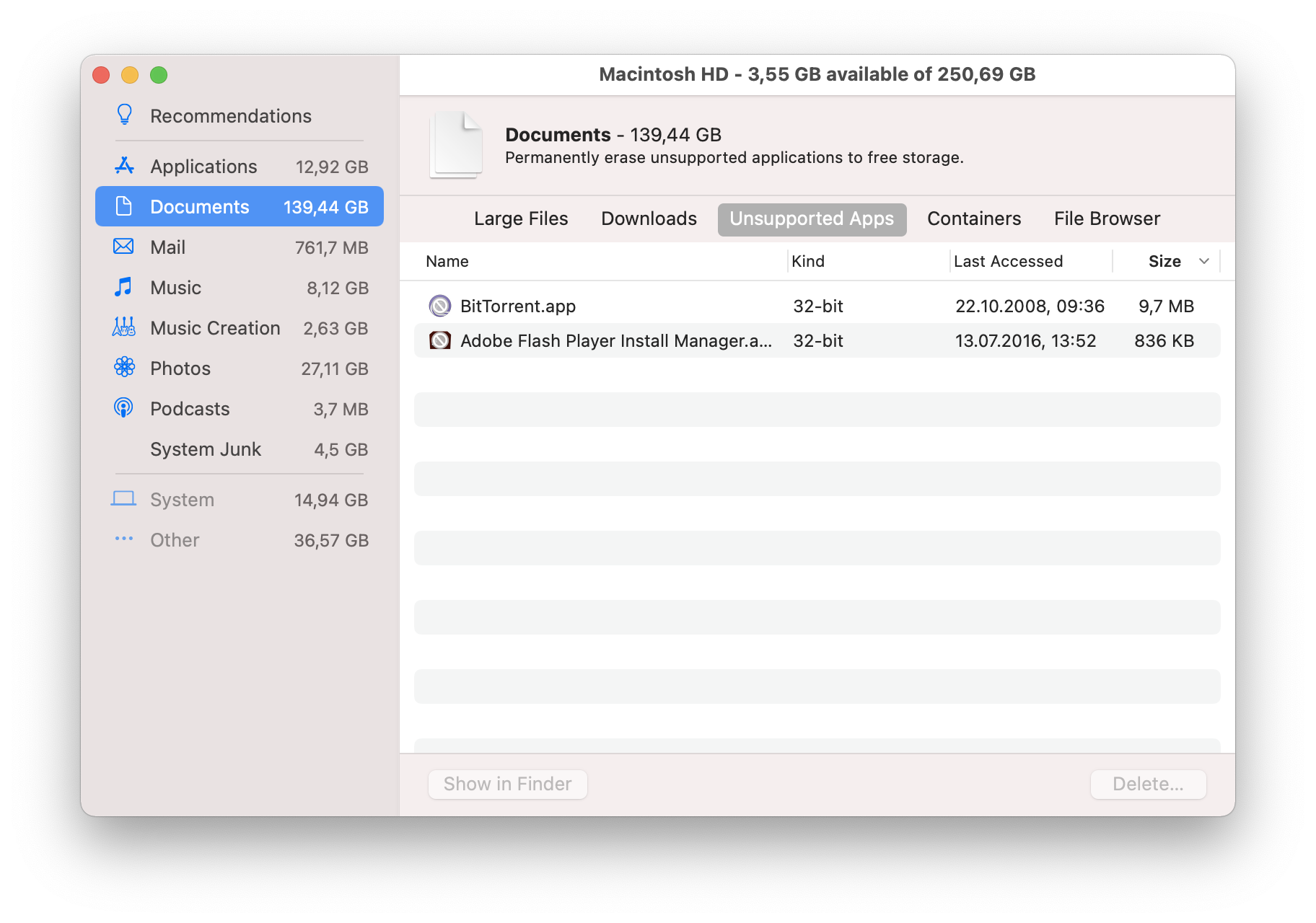 mac system storage for speech is huge