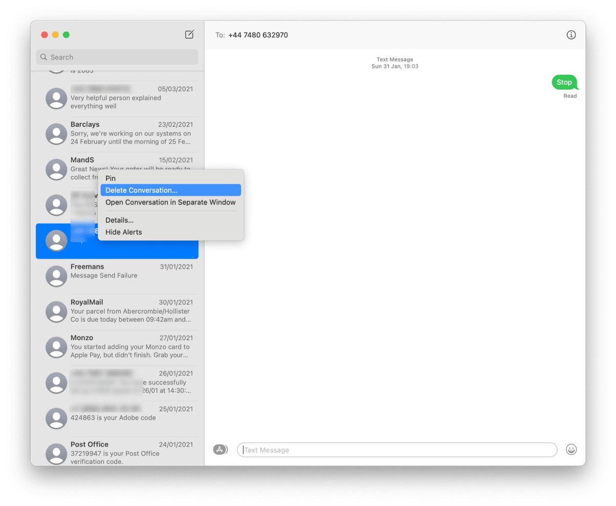 mac text messages finder